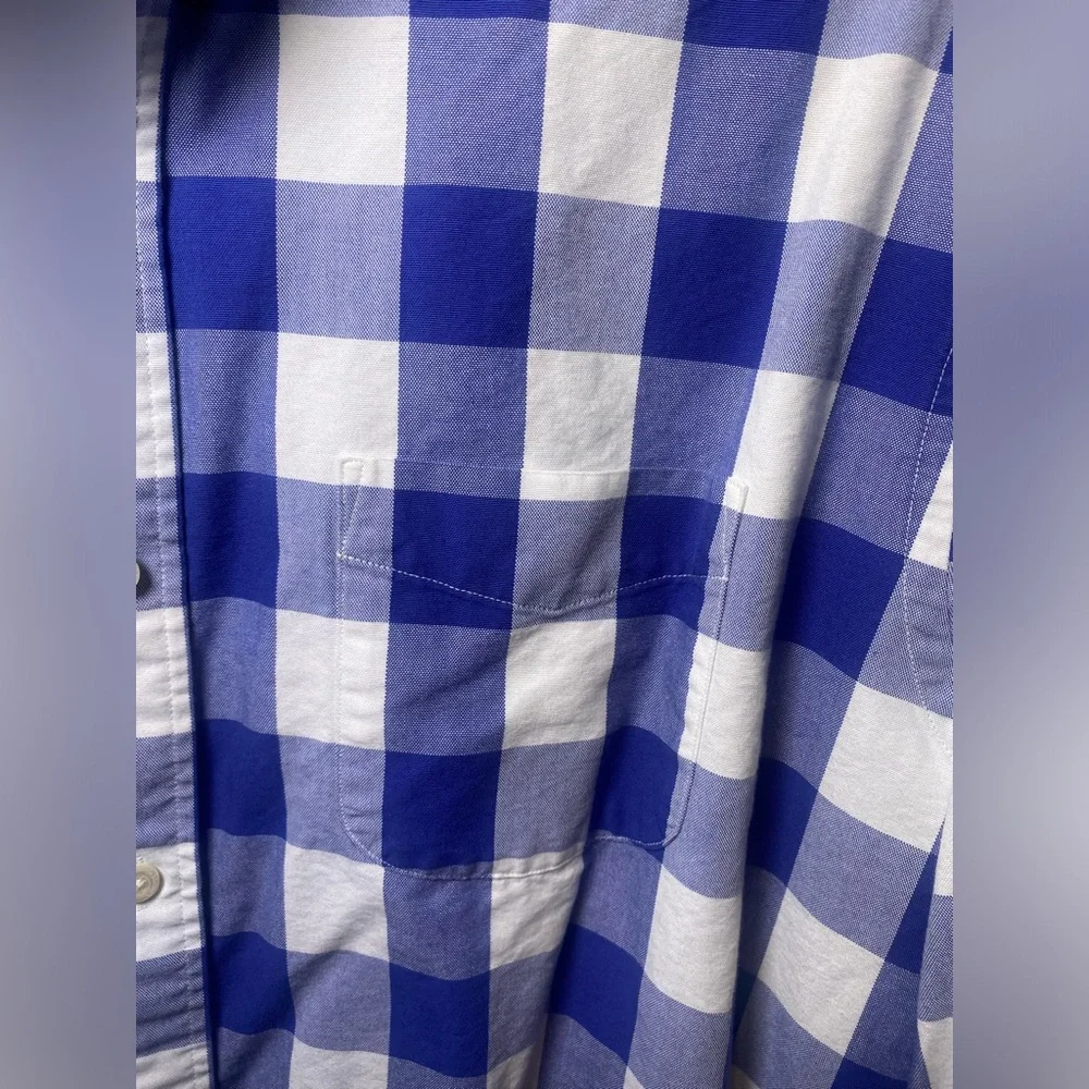 Lands' End Blue and‎ White Plaid Men's Shirt